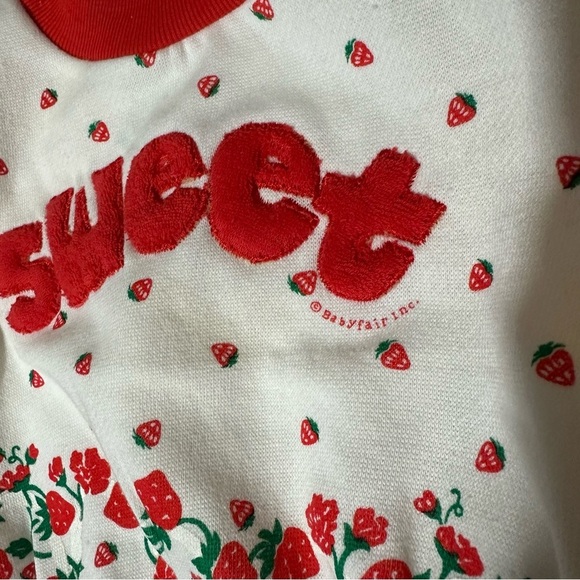 Vtg 90s Toddletime Sweatsuit Top Pant Sweet Strawberry Print - Picture 4 of 9